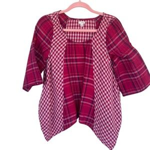Odille for Anthropologie Women's Plaid Blouse Red Sz S Casual Babydoll Peasant